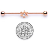 14G Clear Gem Rose Gold Tone Snowflake Industrial Barbell 38mm