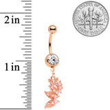 Clear CZ Gem Rose Gold Tone Trio Butterfly Dangle Belly Ring