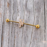 14G Clear Gem Gold Tone Glamourpuss Cat Industrial Barbell 38mm