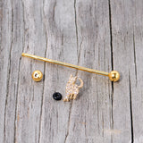 14G Clear Gem Gold Tone Glamourpuss Cat Industrial Barbell 38mm
