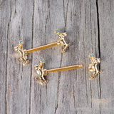 14G 9/16 Blue Gem Gold Tone Leaping Cat Barbell Nipple Ring Set