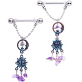 14G 5/8 Purple Gem Solstice Sun Moon Dangle Nipple Ring Set