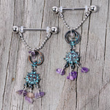 14G 5/8 Purple Gem Solstice Sun Moon Dangle Nipple Ring Set