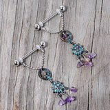 14G 5/8 Purple Gem Solstice Sun Moon Dangle Nipple Ring Set