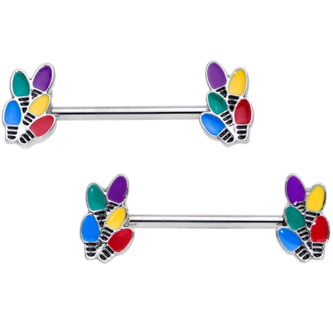 14G 5/8 Christmas Lights Holiday Barbell Nipple Ring Set