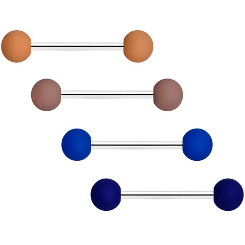 Blue and Brown Matte Barbell Tongue Ring Set of 4