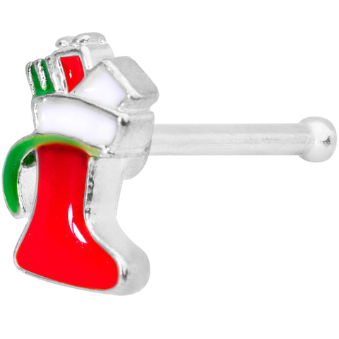 20G 7mm Red White Christmas Stocking Nose Bone