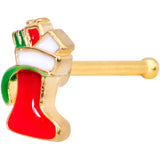 20G 7mm Gold Tone Red White Christmas Stocking Nose Bone