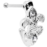 20G 3/8 Clear Gem Fleur De Lis Faux Hoop Nose Bone