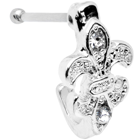 20G 3/8 Clear Gem Fleur De Lis Faux Hoop Nose Bone