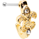 20G 3/8 Clear Gem Gold Tone Fleur De Lis Faux Hoop Nose Bone