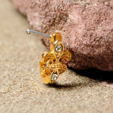 20G 3/8 Clear Gem Gold Tone Fleur De Lis Faux Hoop Nose Bone