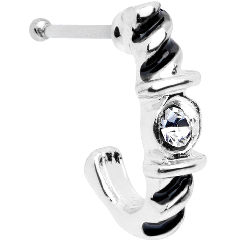 20G 3/8 Clear Gem Steel Twist Faux Hoop Nose Bone