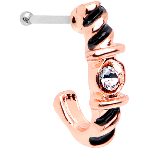 20G 3/8 Clear Gem Rose Gold Tone Twist Faux Hoop Nose Bone