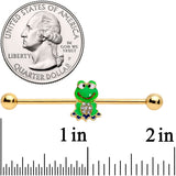 14G Clear Gem Gold Tone Green Goofy Frog Industrial Barbell 38mm