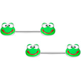 14G 9/16 Green Goofy Frog Barbell Nipple Ring Set