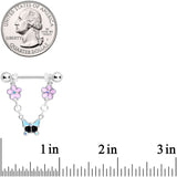 14G 5/8 Aurora Gem Flower Dangle Nipple Ring Set