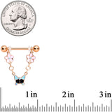 14G 5/8 Aurora Gem Rose Gold Tone Flower Dangle Nipple Ring Set
