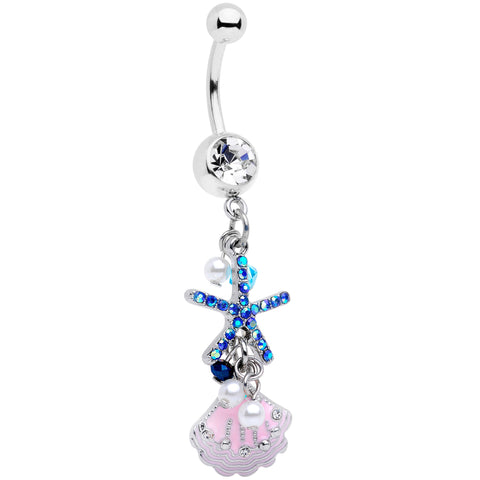 Clear Blue Gem Ocean Treasure Nautical Dangle Belly Ring