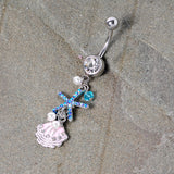 Clear Blue Gem Ocean Treasure Nautical Dangle Belly Ring