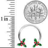 14G 9/16 Holly Christmas Horseshoe Nipple Ring Set