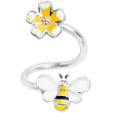 14G 3/8 Yellow Bee Flower Spiral Twister Belly Ring