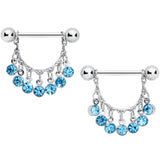 14G 5/8 Blue Gem Fringe Dangle Barbell Nipple Ring Set