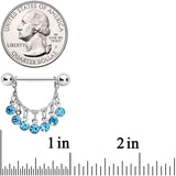 14G 5/8 Blue Gem Fringe Dangle Barbell Nipple Ring Set