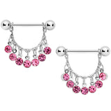 14G 5/8 Pink Gem Fringe Dangle Barbell Nipple Ring Set