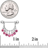 14G 5/8 Pink Gem Fringe Dangle Barbell Nipple Ring Set