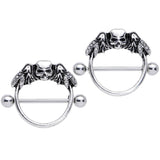 14G 7/8 Winged Skull Halloween Nipple Shield Set