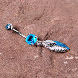 Blue Gem Feathers Southwestern Dangle Belly Ring