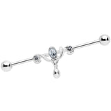14G Clear Gem Drop Dangle Industrial Barbell 38mm