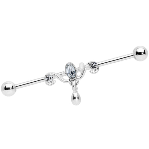 14G Clear Gem Drop Dangle Industrial Barbell 38mm