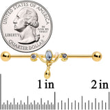 14G Clear Gem Gold Tone Drop Dangle Industrial Barbell 38mm