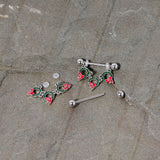 14G 5/8 Holiday Wreath Christmas Chain Dangle Nipple Ring Set