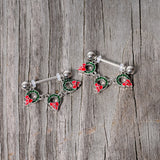 14G 5/8 Holiday Wreath Christmas Chain Dangle Nipple Ring Set
