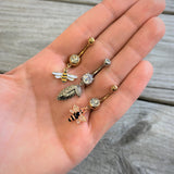 Black Clear Gem Rose Gold Tone Bee Dangle Belly Ring