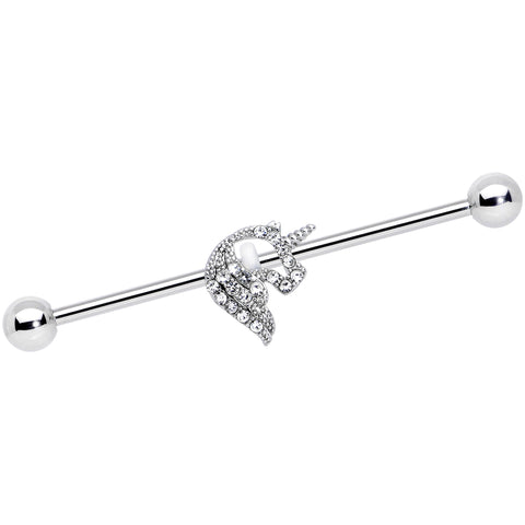 14G Clear Gem Silhouette Unicorn Industrial Barbell 38mm