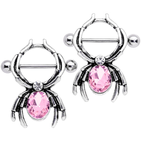 14G 9/16 Pink Gem Spider Halloween Nipple Shield Set