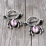 14G 9/16 Pink Gem Spider Halloween Nipple Shield Set