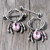 14G 9/16 Pink Gem Spider Halloween Nipple Shield Set