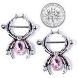14G 9/16 Pink Gem Spider Halloween Nipple Shield Set