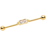 14G Clear CZ Gem Gold Tone Oblong Industrial Barbell 38mm