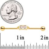 14G Clear CZ Gem Gold Tone Oblong Industrial Barbell 38mm