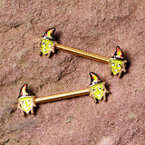 14G 9/16 Gold Tone Witch Halloween Barbell Nipple Ring Set