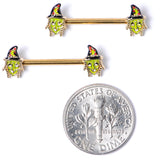 14G 9/16 Gold Tone Witch Halloween Barbell Nipple Ring Set