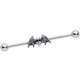 14G Clear Black Gem Bat Halloween Industrial Barbell 38mm