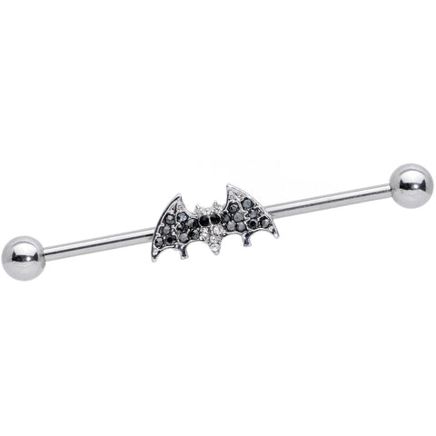 14G Clear Black Gem Bat Halloween Industrial Barbell 38mm