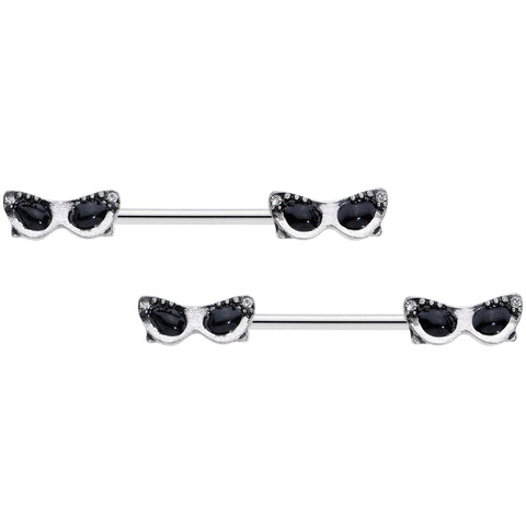 14G 9/16 Clear Gem 50s Retro Sunglasses Barbell Nipple Ring Set